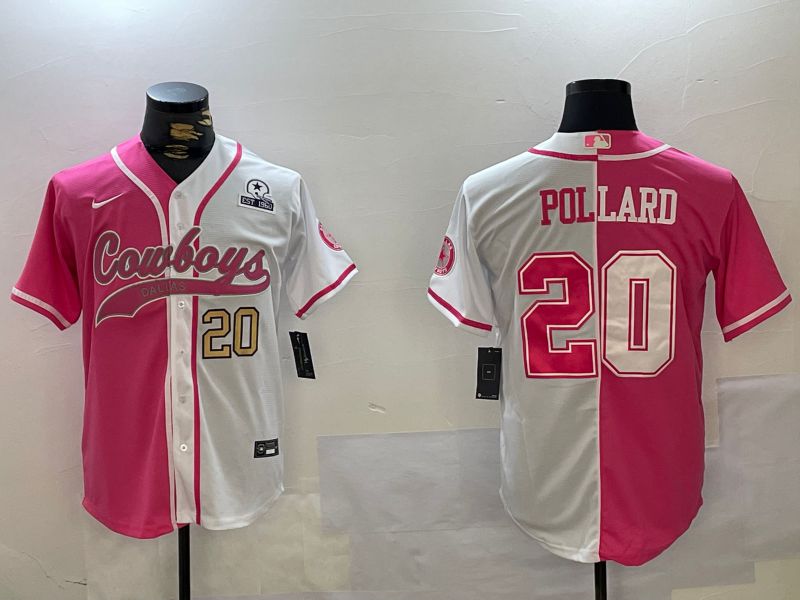 Men Dallas Cowboys #20 Pollard white pink Joint Name 2024 Nike Limited NFL Jersey style 4